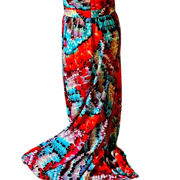 Aidan Mattox Hi Low Feather print strapless chiffon gown, Size 4 - Picture 7 of 9